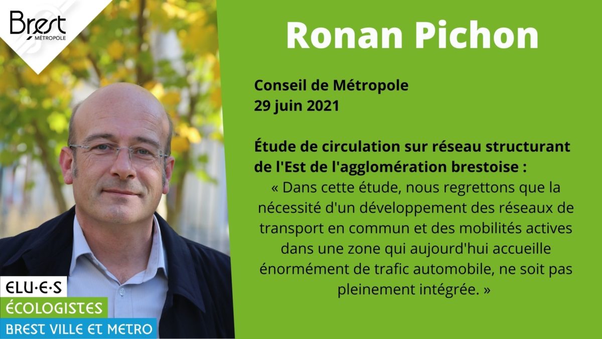 Ronan Pichon est intervenu en Conseil de Métropole sur l'opportunité d'aménagement du réseau routier de Brest