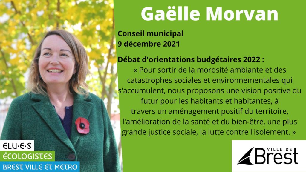 Intervention de Gaëlle Morvan, élue écologiste, sur le débat d'orientations budgétaires de la Ville de Brest pour 2022