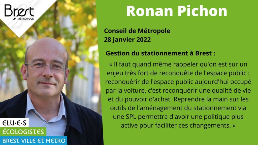 Retrouvez l'intervention de Ronan Pichon lors du Conseil de Brest Métropole sur la gestion du stationnement en ville et la reconquête de l'espace public