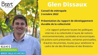 Glen Dissaux, Vice-Président de Brest Métropole en charge du Plan Climat et de la COP territoriale, a présenté le rapport de développement durable de la collectivité pour 2021, faisant état des actions menées en faveur du développement durable par la Ville et la Métropole de Brest.