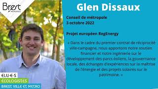 Glen Dissaux, Vice-Président de Brest Métropole en charge du Plan Climat et de la COP territoriale, a présenté le projet européen RegEnergy sur les énergies renouvelables, en Conseil de Métropole.