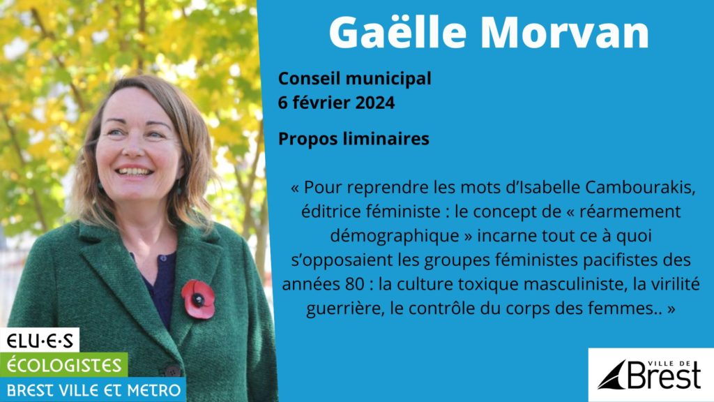 Gaëlle Morvan revient sur le terme de "réarmement démographique" en conseil municipal de Brest.